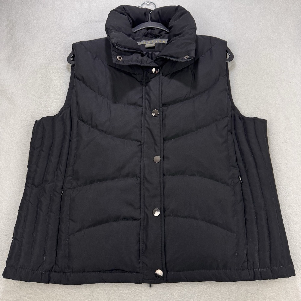 Kenneth Cole Reaction Vest Women XL Black Puffer Snap Front Stand Collar